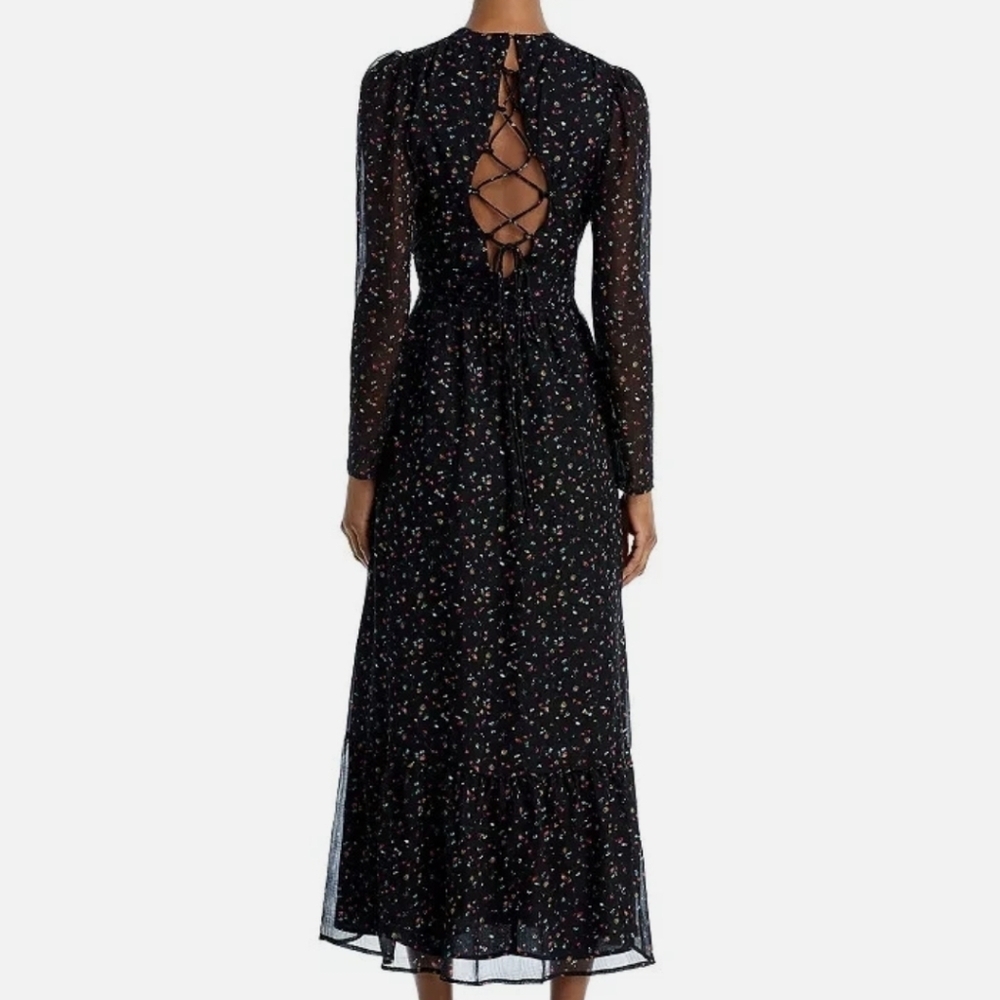 Aqua Black Floral Long Sleeve Dress - Picture 3 of 8